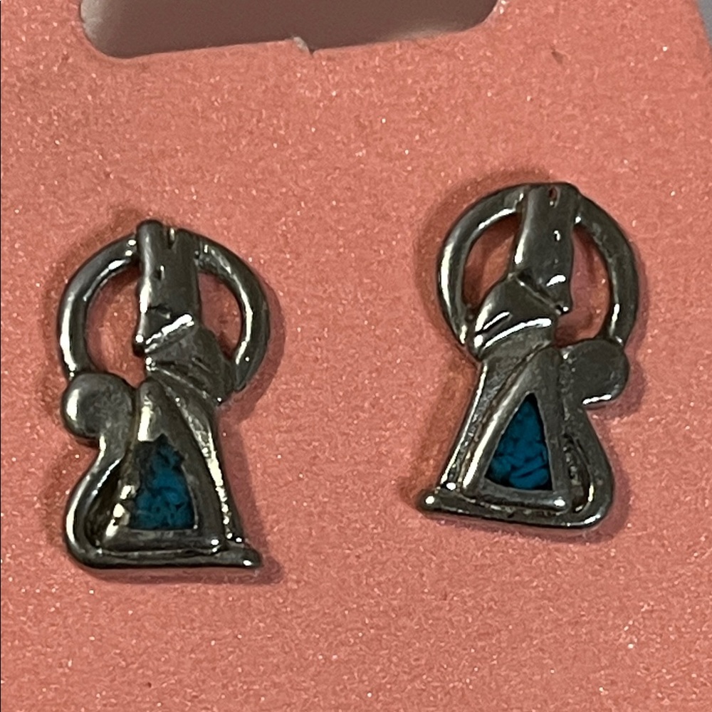 Silver-Tone Stud Earrings with Blue Stone Accent - Picture 2 of 5